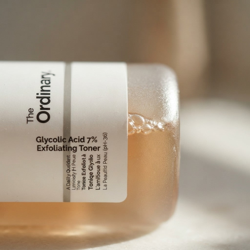 Applying glycolic acid toner as part of a skincare routine