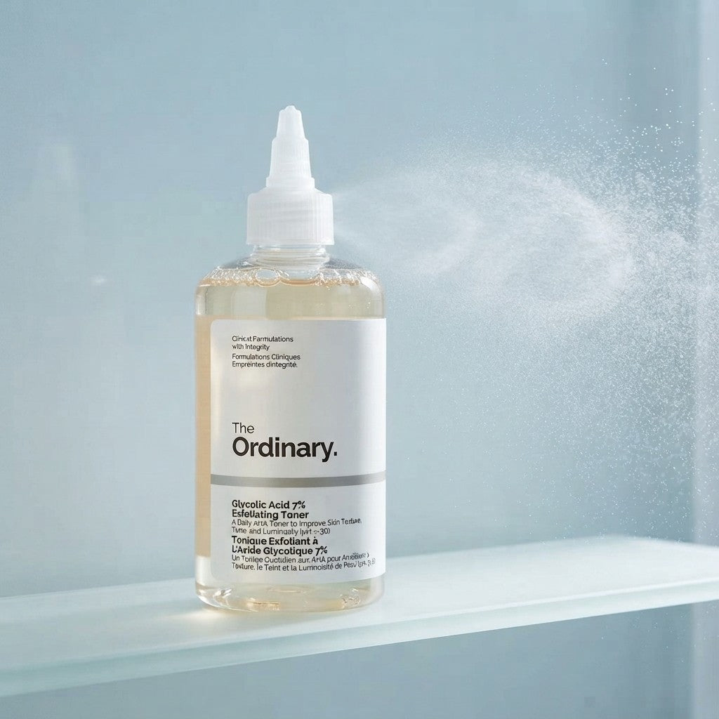 AHA exfoliating toner bottle for brighter skin
